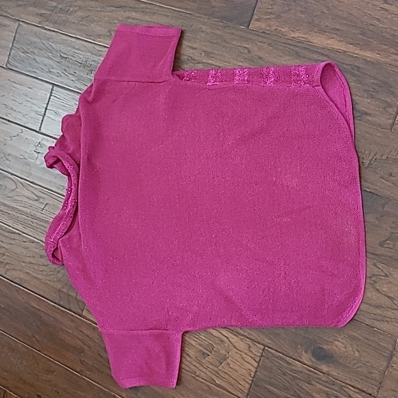 New Directions Fuchsia Sequin Striped Cowl Neck Short Sleeve Sweater size XL - Picture 2 of 6